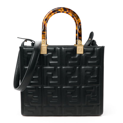 Fendi Vitello Plexiglass FF Embossed Small Fendi Sunshine Shopper Tote Black 1 of 10
