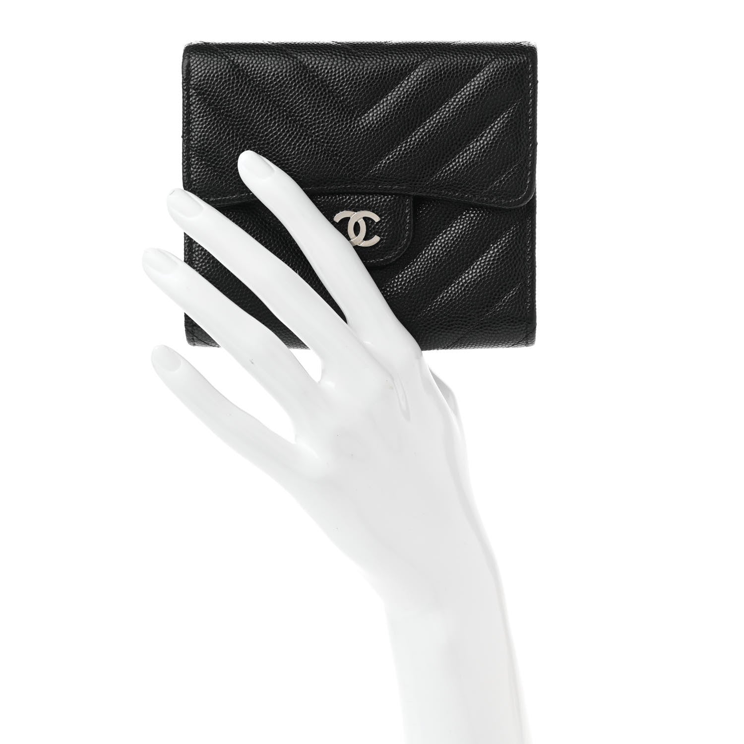 Chanel Caviar Chevron Quilted Compact Flap Wallet Black 2 of 9