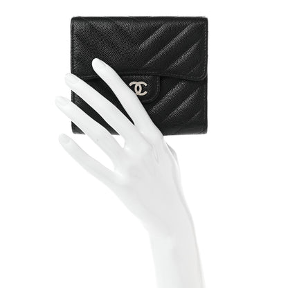Chanel Caviar Chevron Quilted Compact Flap Wallet Black 2 of 9