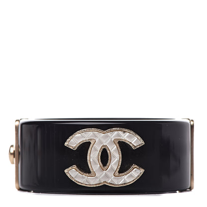 Chanel Resin Quilted CC Cuff Black Gold 1 of 8