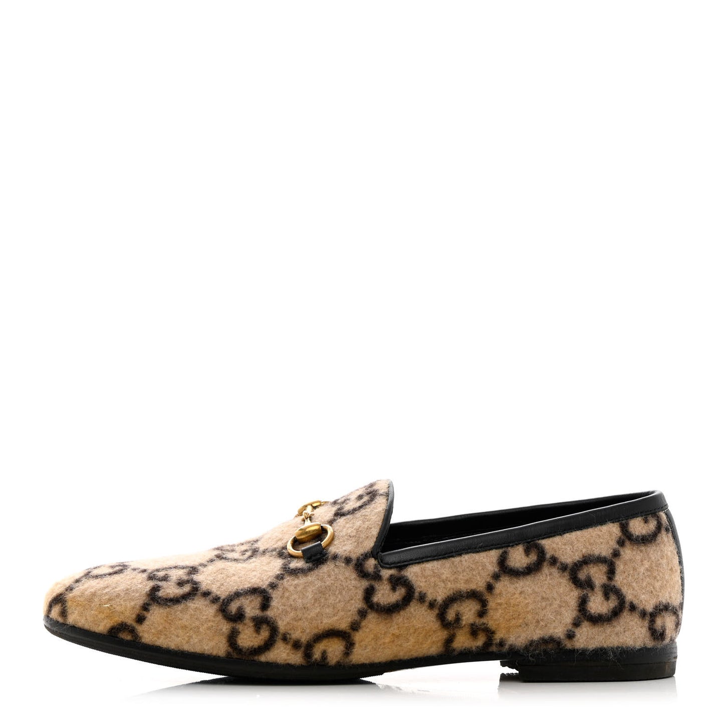 Covered Wool GG Monogram Womens Jordaan Loafers 36 Beige Ebony Black