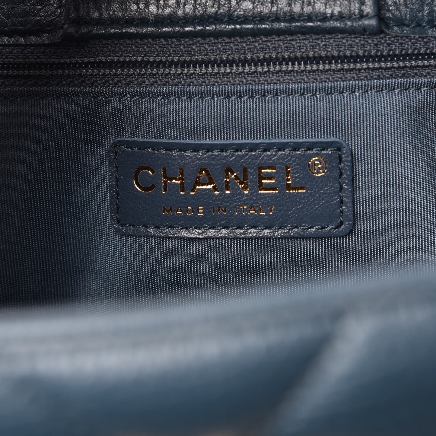 Metallic Calfskin Chevron Quilted Statement Shopping Bag Blue