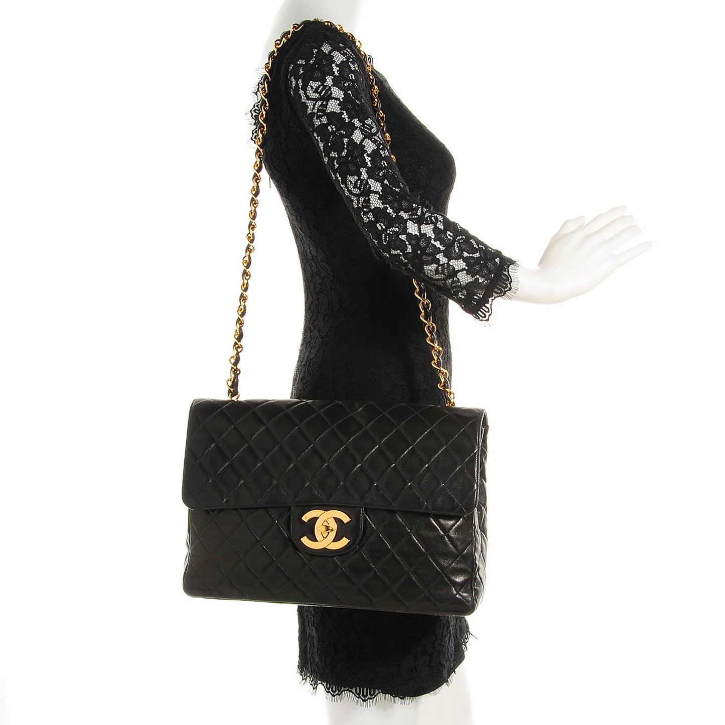 Lambskin Quilted XL Jumbo Flap Black