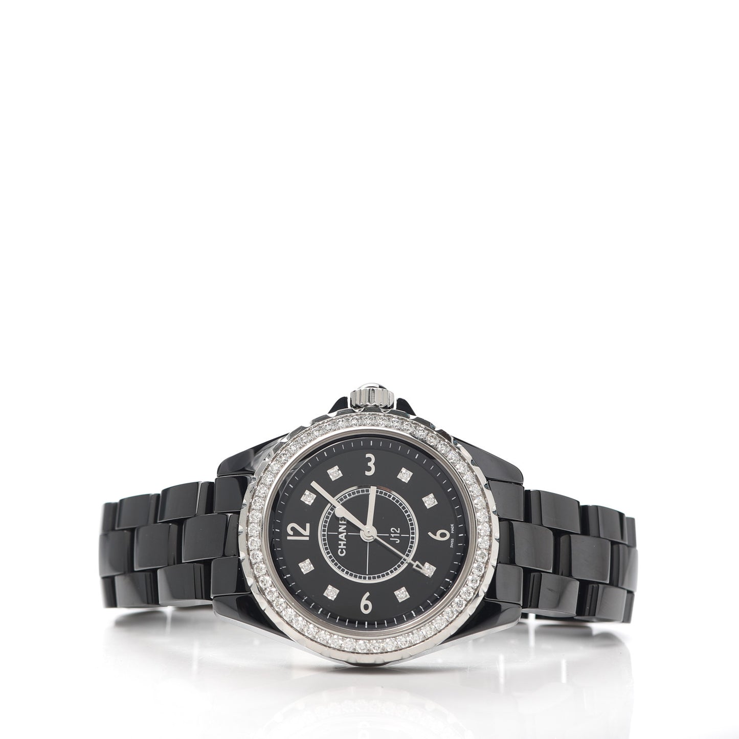 Stainless Steel Ceramic Diamond Bezel 33mm J12 Quartz Watch Black