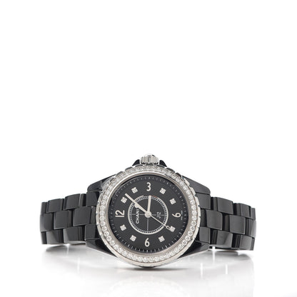 Chanel Stainless Steel Ceramic Diamond Bezel 33mm J12 Quartz Watch Black 2 of 6