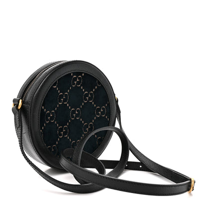 Gucci Velvet Calfskin GG Monogram Round Shoulder Bag Blue Beige 3 of 10