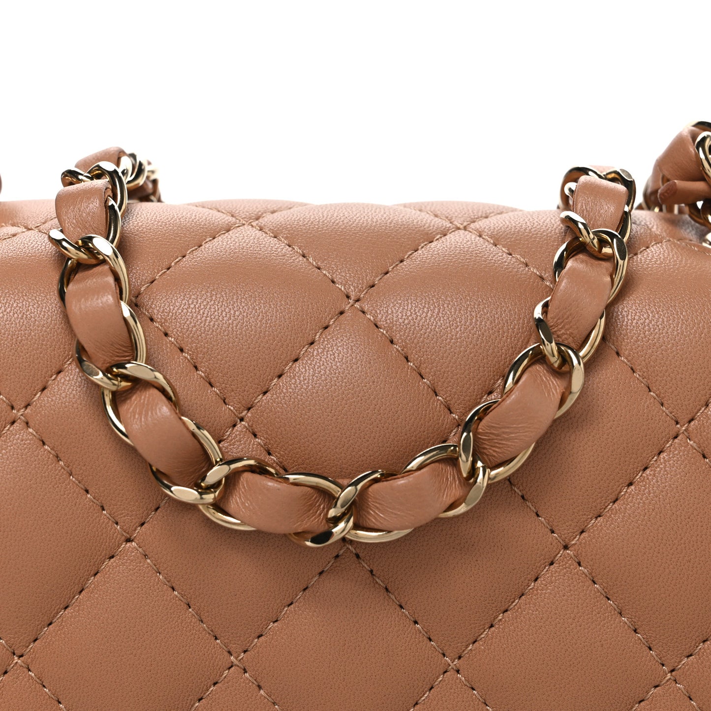 Lambskin Quilted Mini Square Flap Brown