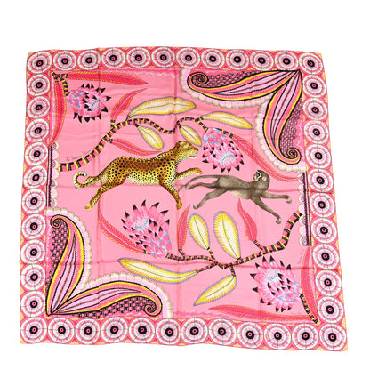 Hermes Silk The Savana Dance Wash 140 Scarf Rose Malabar Jaune Vieux Rose 1 of 6