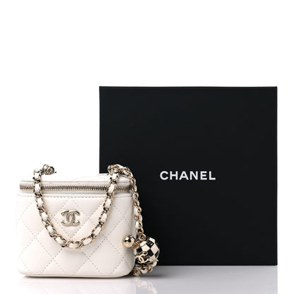 Chanel Lambskin Quilted Enamel Pearl Crush Mini Vanity Case With Chain White 10 of 10