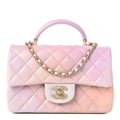Chanel Lambskin Quilted Ombre Mini Top Handle Rectangular Flap Pink Multicolor 1 of 10
