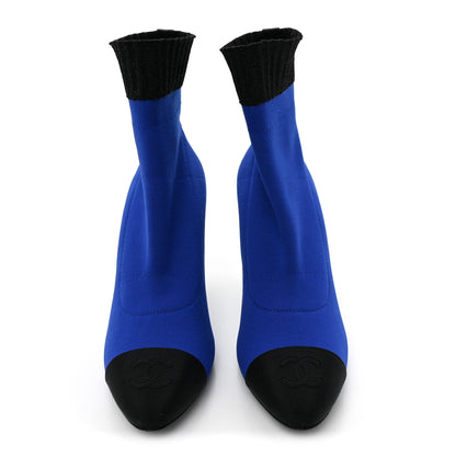 Chanel Jersey Grosgrain CC Cap Toe Short Boots 39 Blue Black 2 of 10