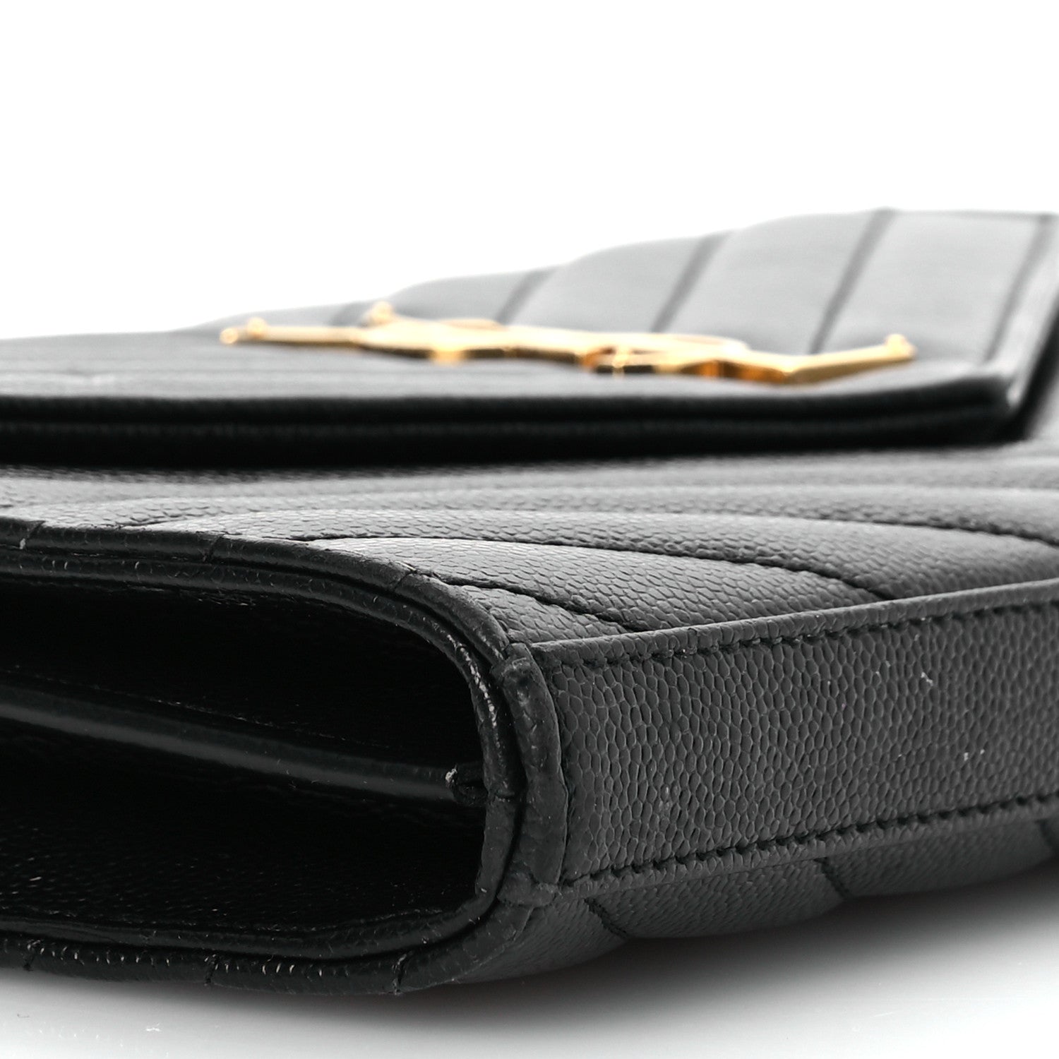 Saint Laurent Grain De Poudre Matelasse Chevron Monogram Chain Wallet Black 11 of 19