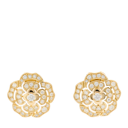 Chanel 18K Yellow Gold Diamond Bouton de Camélia Earrings 1 of 7