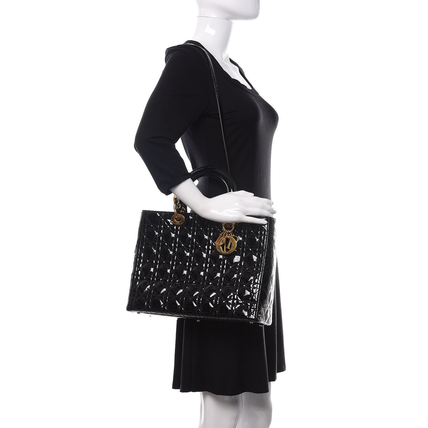 Patent Cannage Large Lady Dior Black