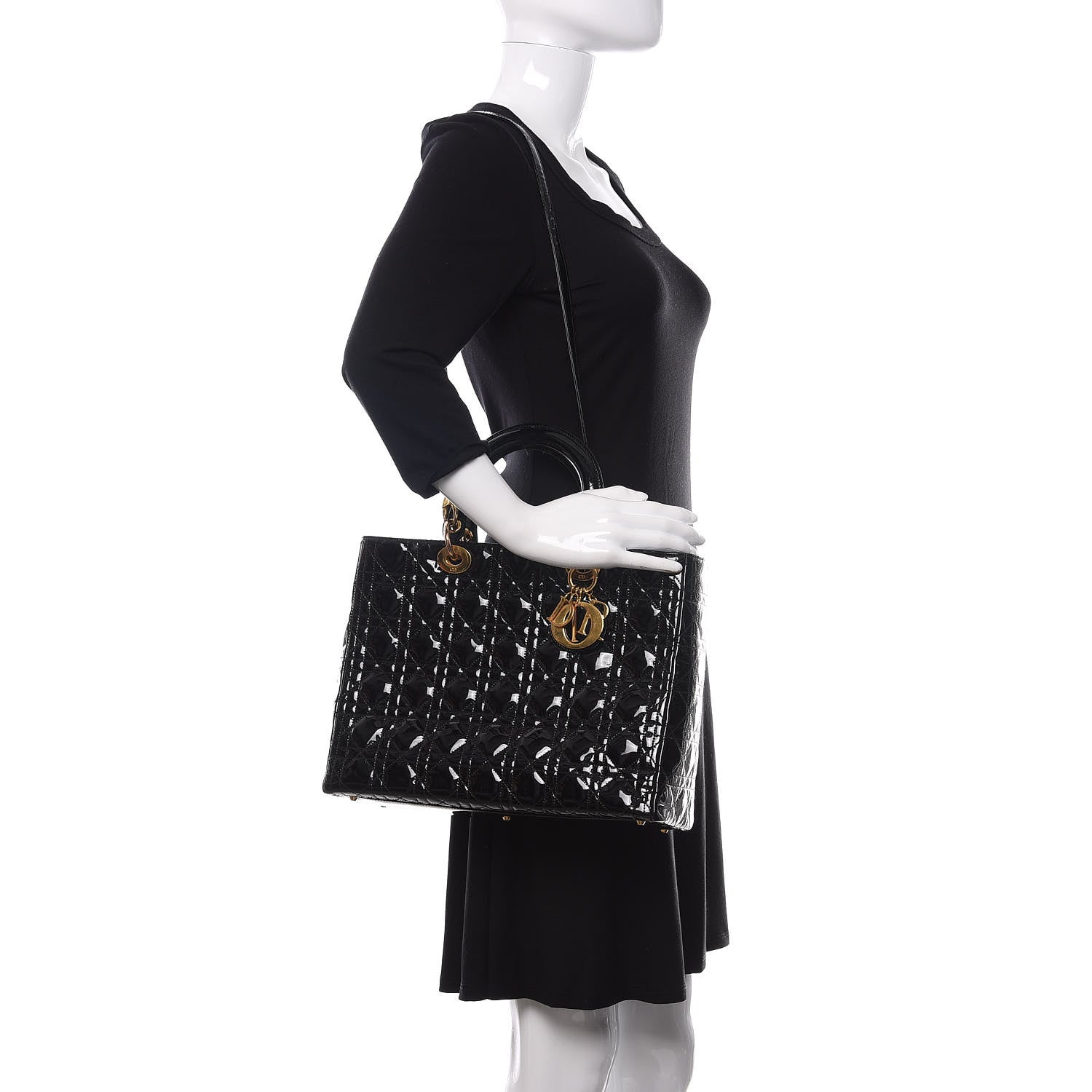 Christian Dior Patent Cannage Large Lady Dior Black 2 of 12