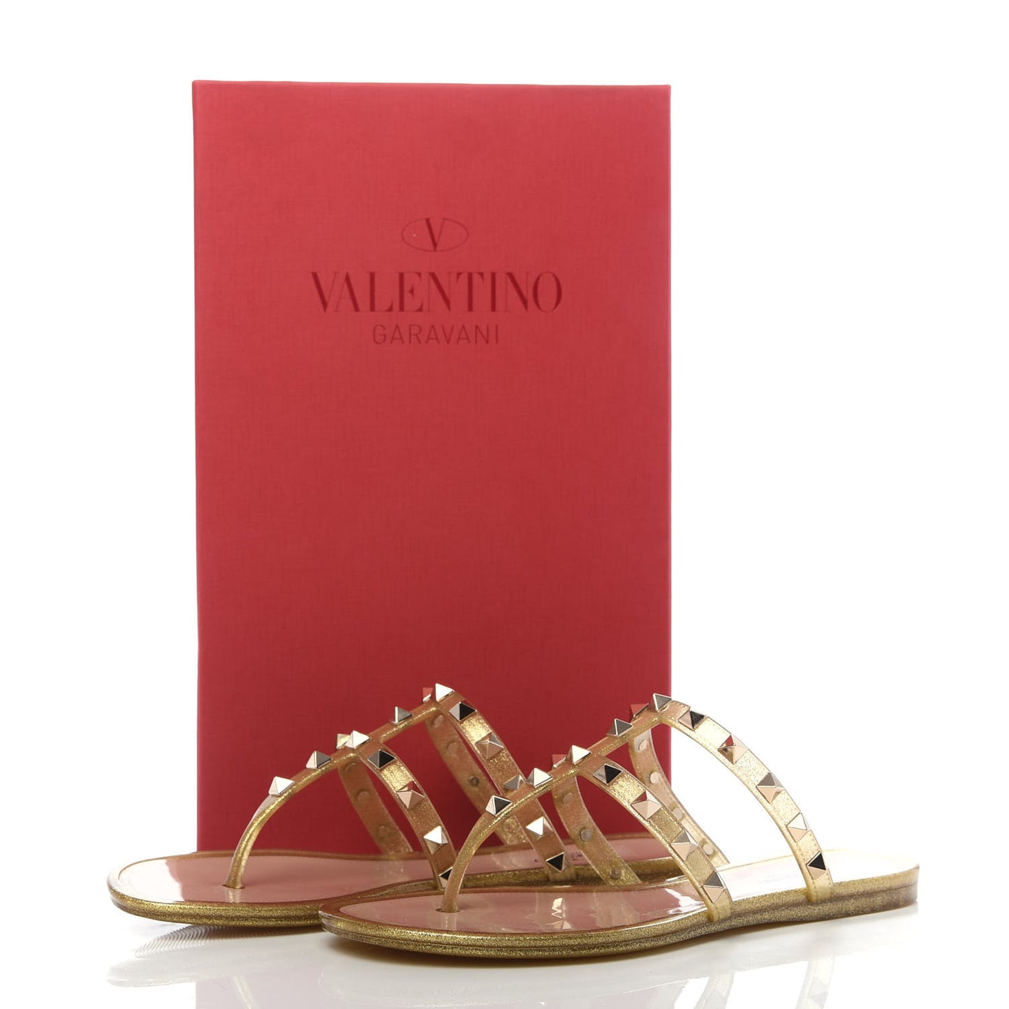 PVC Jelly Glitter Rockstud Caged Flat Thong Sandals 35 Oro