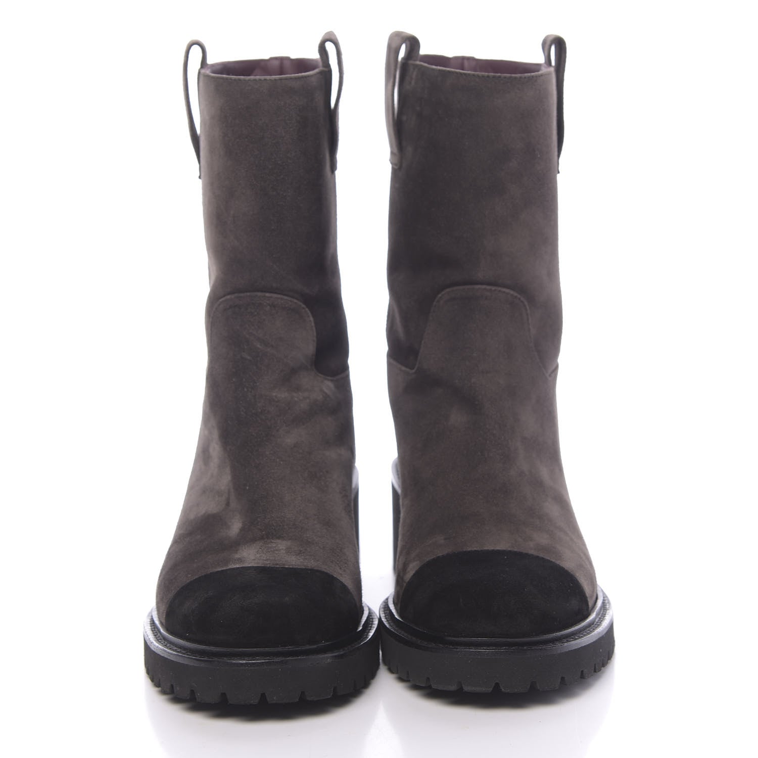 Chanel Suede Calfskin CC Cap Toe Boots 38.5 Black Brown 2 of 10