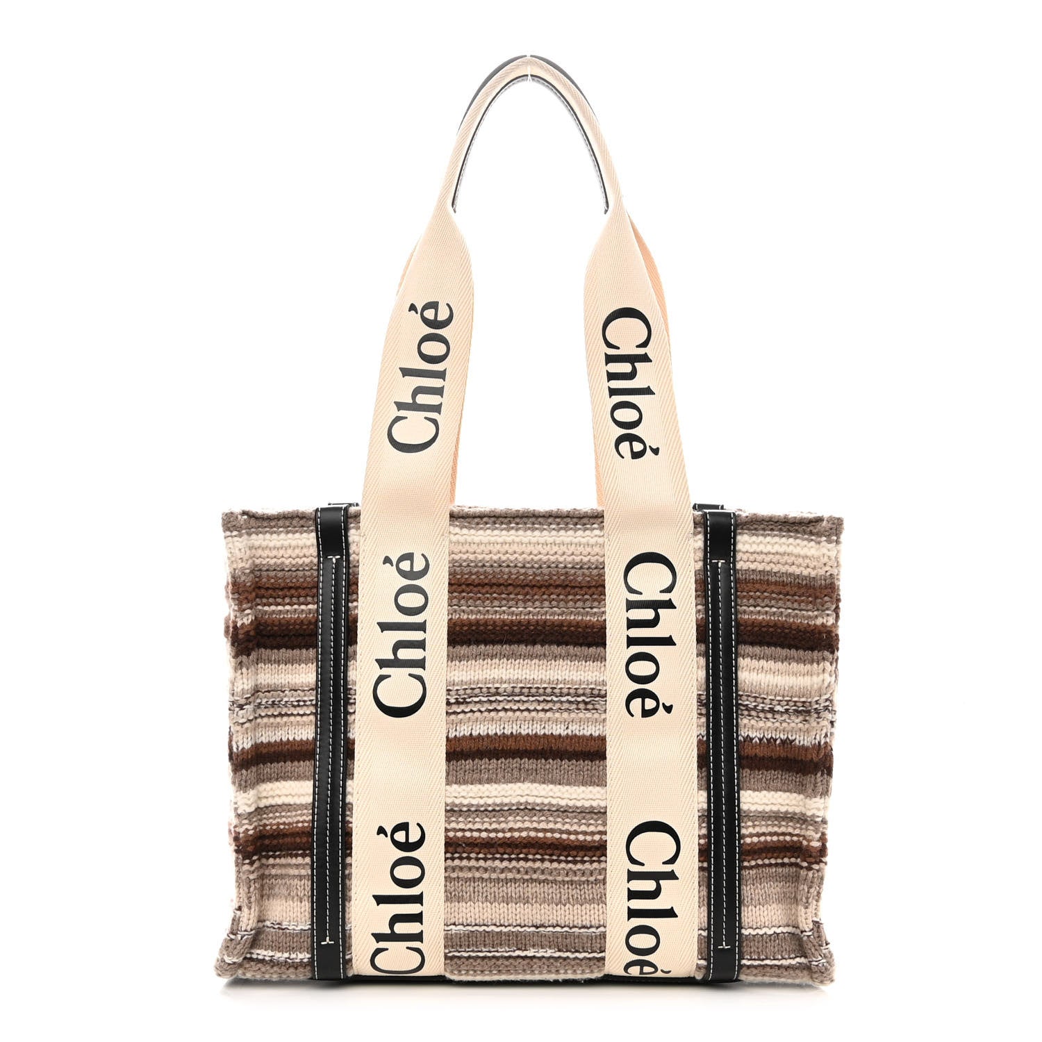 Chloe Knit Medium Woody Ribbon Tote Black Multicolor 1 of 10