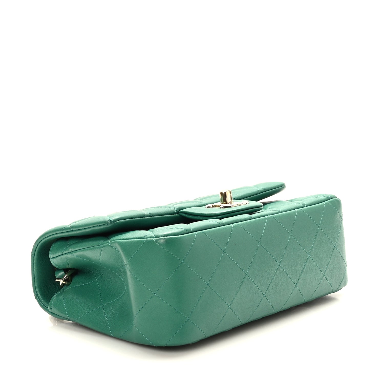 Lambskin Quilted Mini Rectangular Flap Dark Green