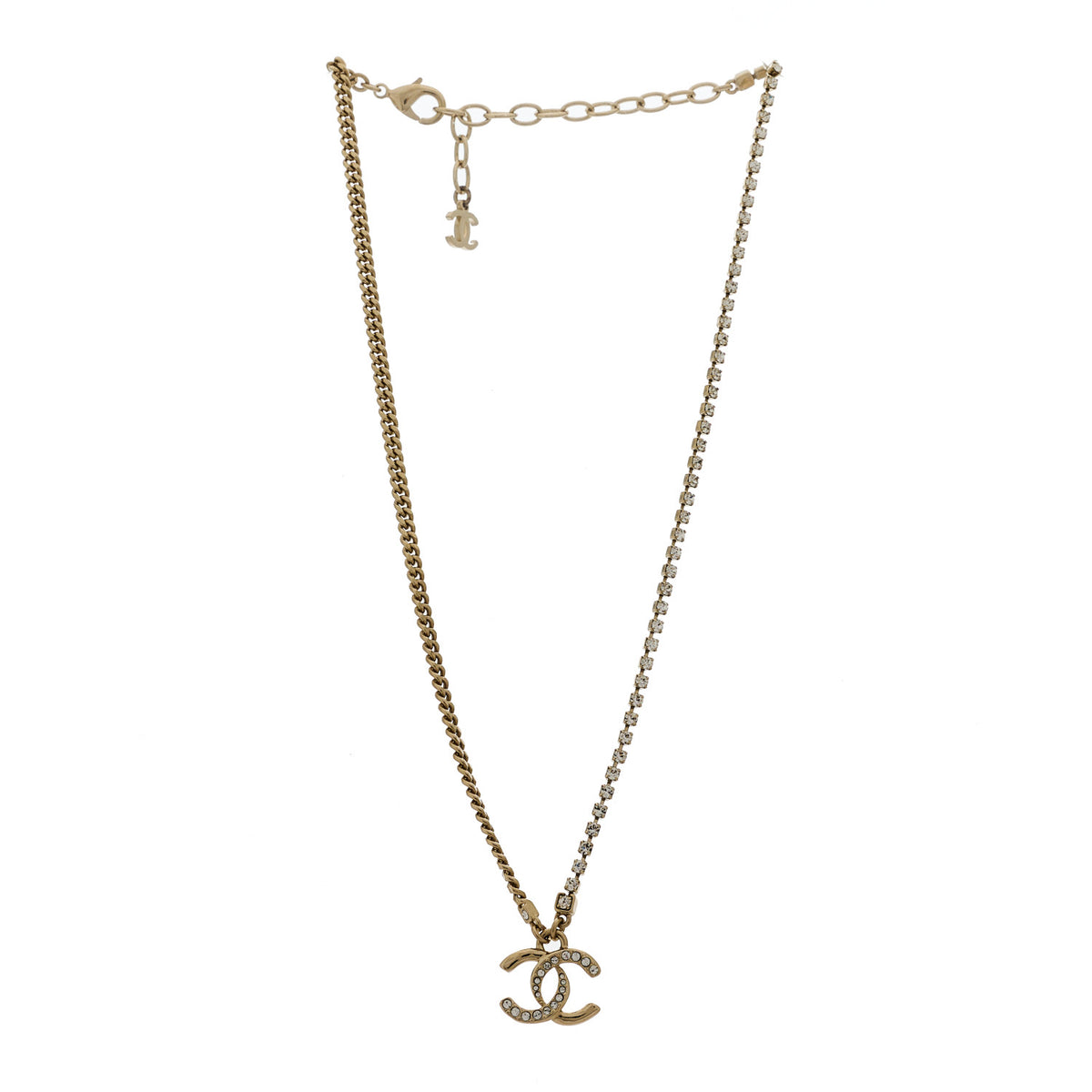 Crystal CC Pendant Necklace Gold