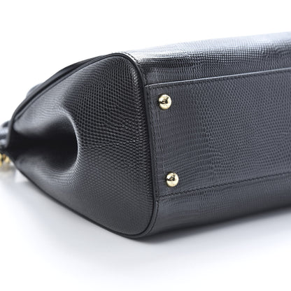 Dolce & Gabbana Iguana Calfskin Embossed Medium Miss Sicily Satchel Black 9 of 10