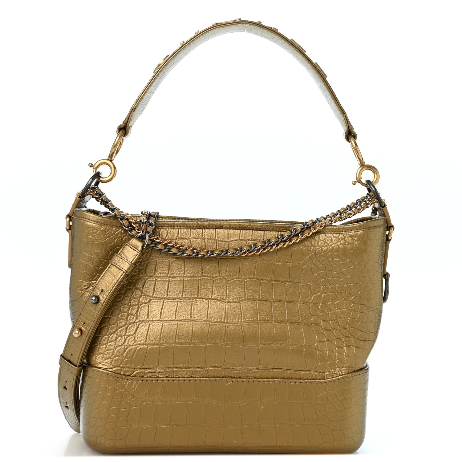 Chanel Metallic Calfskin Crocodile Embossed Medium Gabrielle Cocodile Hobo Gold 1 of 14