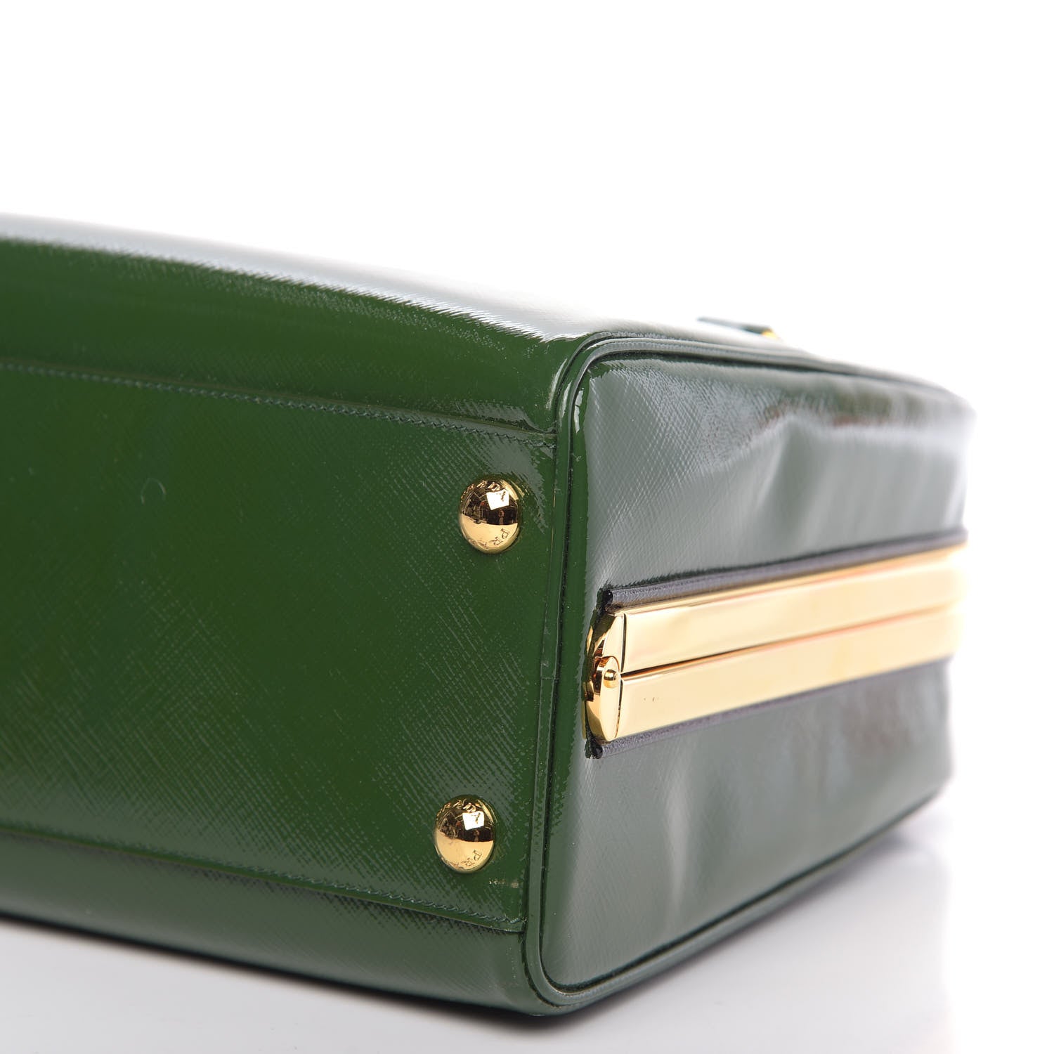 Prada Saffiano Vernice Pyramid Bag Larice 8 of 8