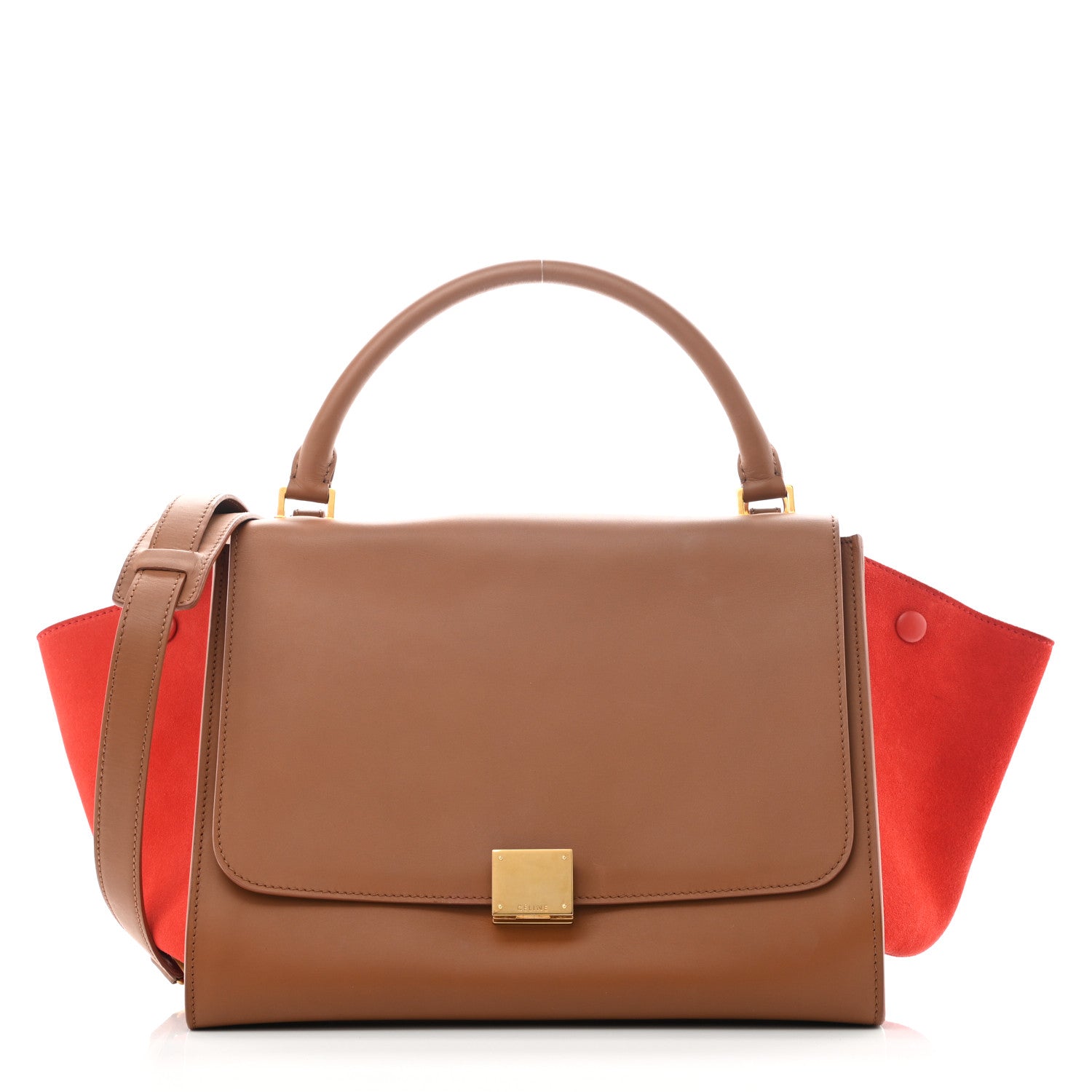 Celine Natural Calfskin Suede Medium Bi-Color Trapeze Tan 1 of 8