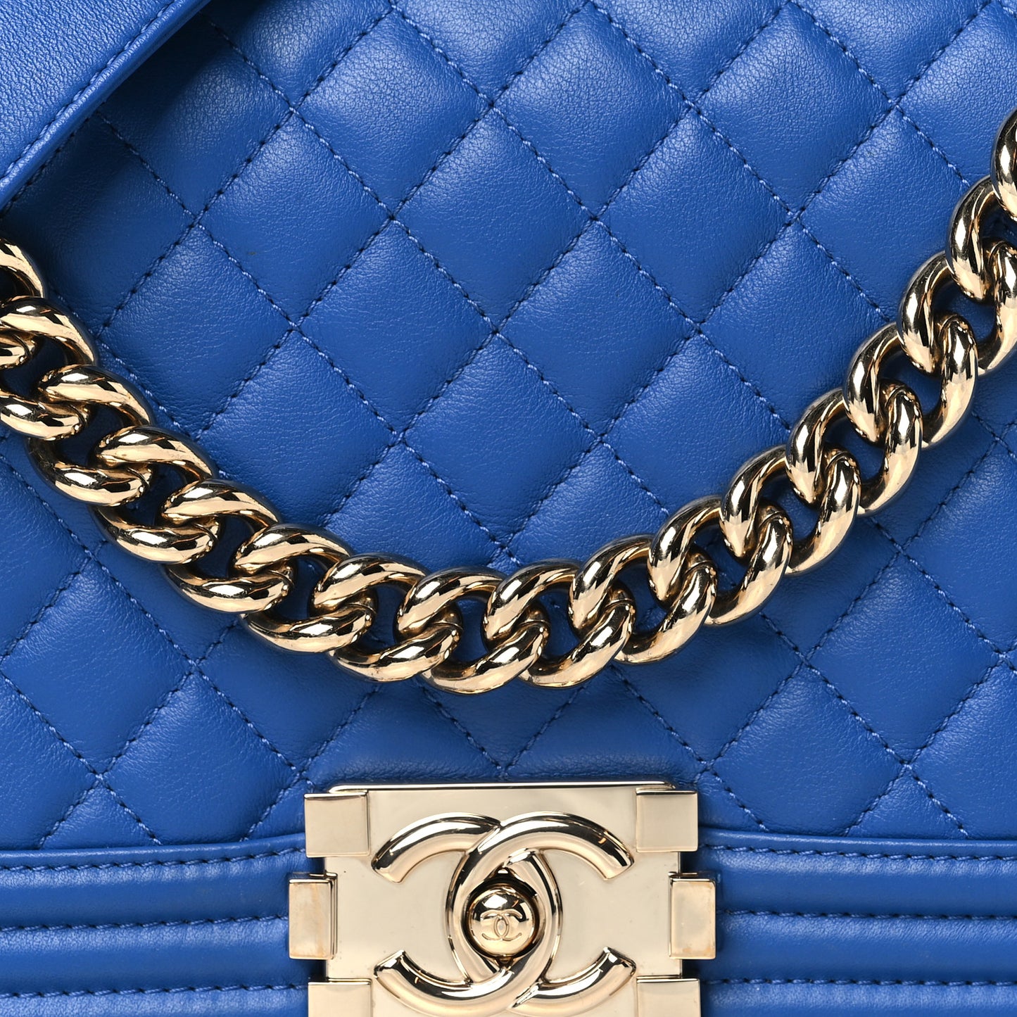 Calfskin Quilted Medium Boy Flap Blue