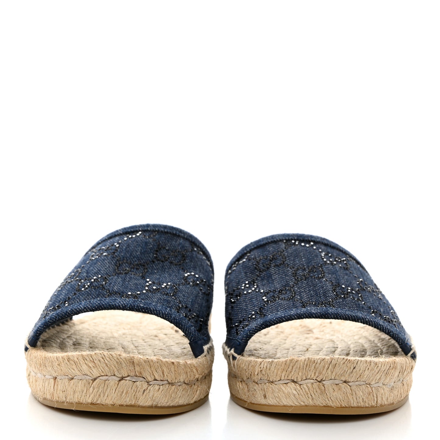 Denim Crystals GG Monogram Espadrille 20mm Slide Sandals 39 Denim