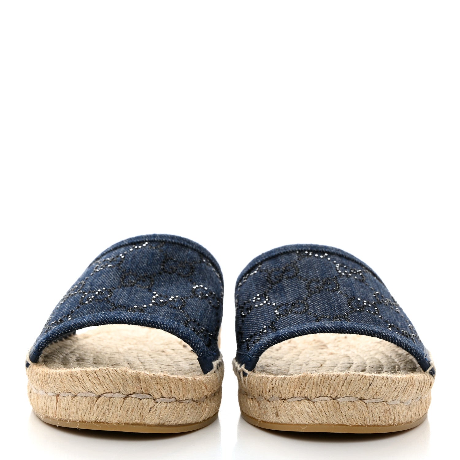 Gucci Denim Crystals GG Monogram Espadrille 20mm Slide Sandals 39 Denim 2 of 9