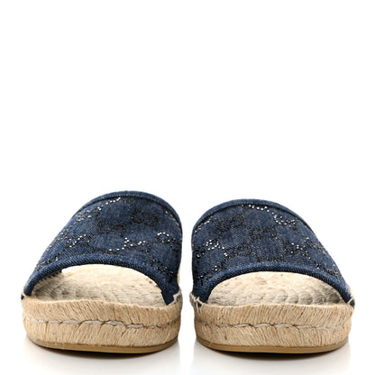 Gucci Denim Crystals GG Monogram Espadrille 20mm Slide Sandals 39 Denim 2 of 9