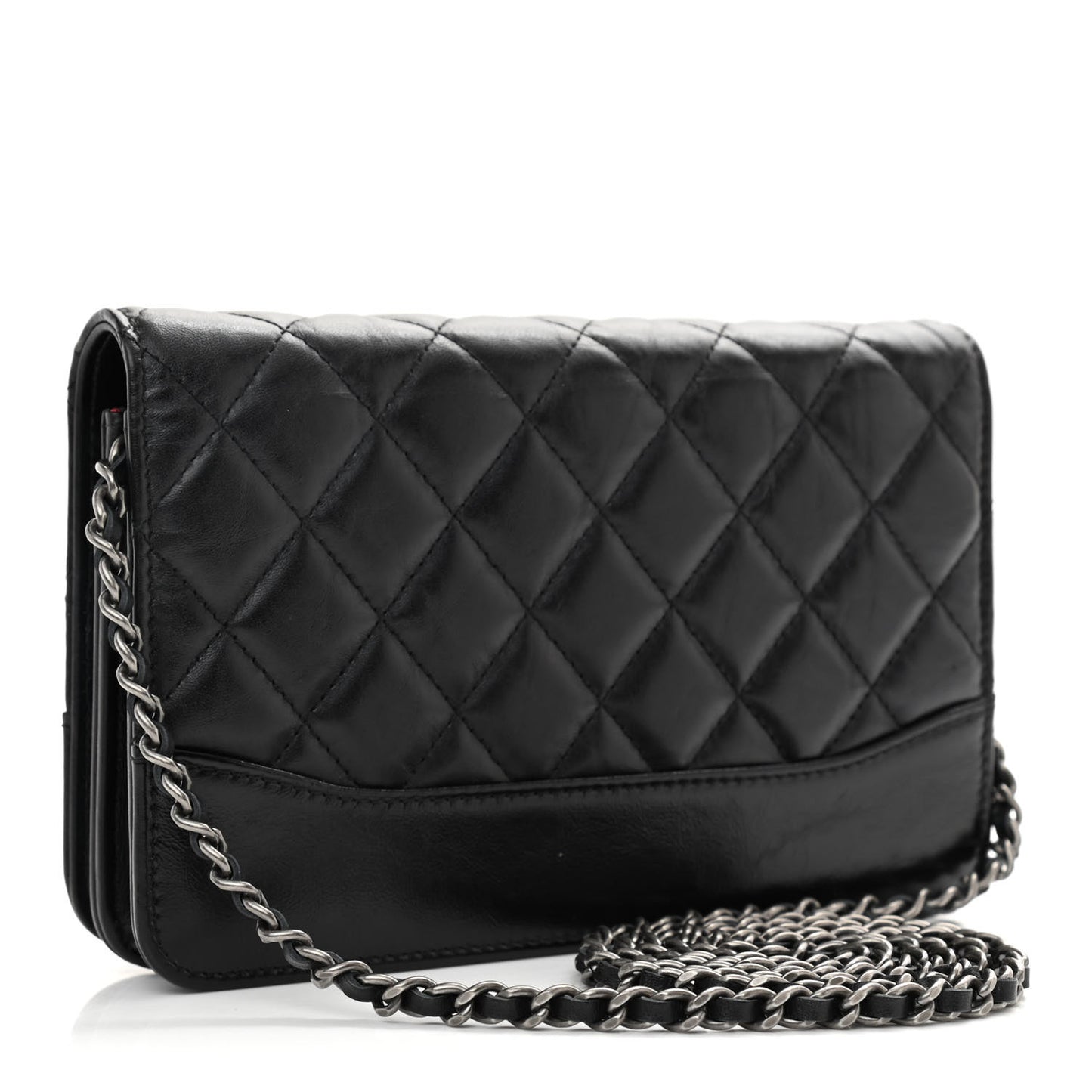Aged Calfskin Quilted Gabrielle Wallet On Chain WOC Black