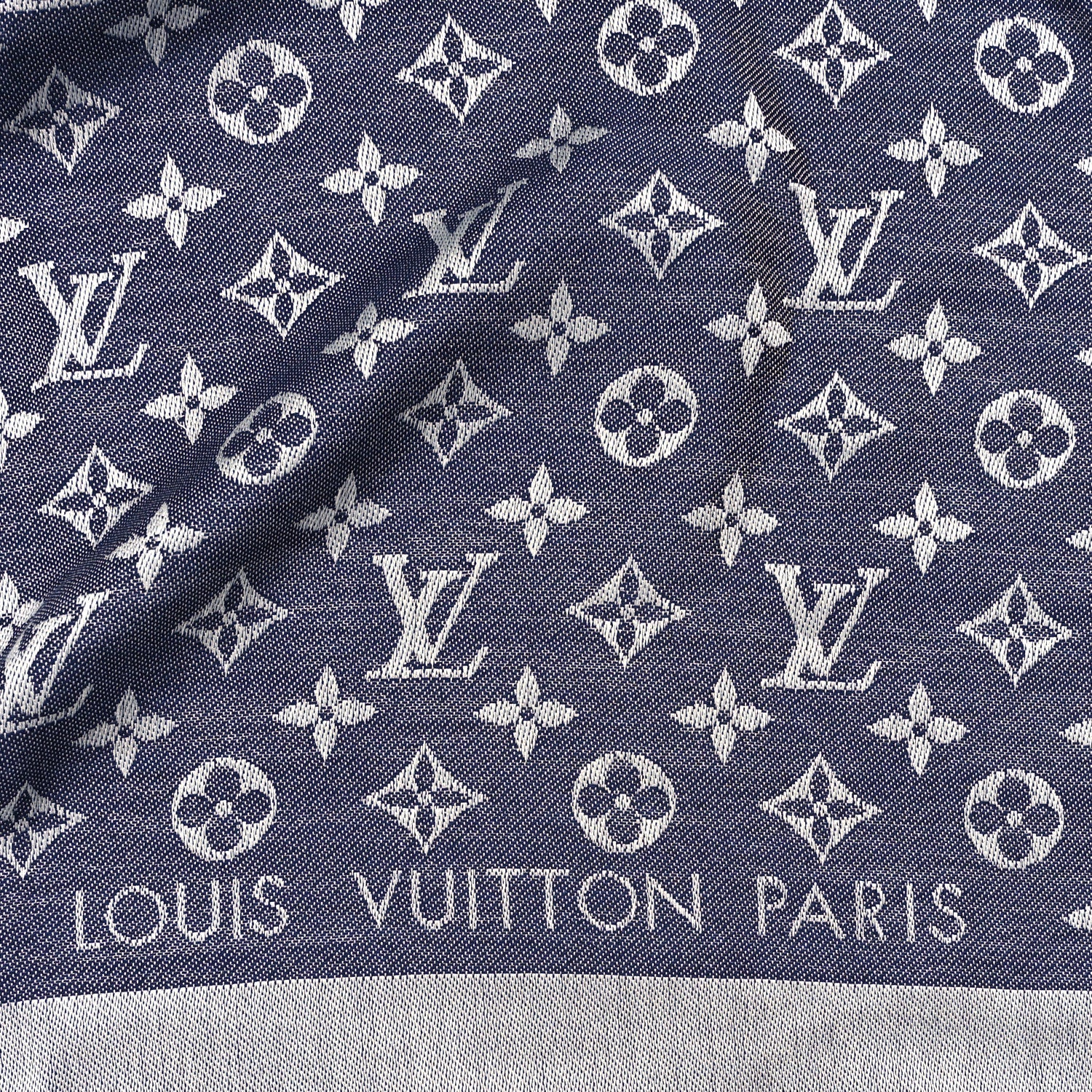Louis Vuitton Silk Wool Monogram Denim Shawl Blue 2 of 3