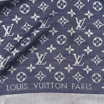 Louis Vuitton Silk Wool Monogram Denim Shawl Blue 2 of 3