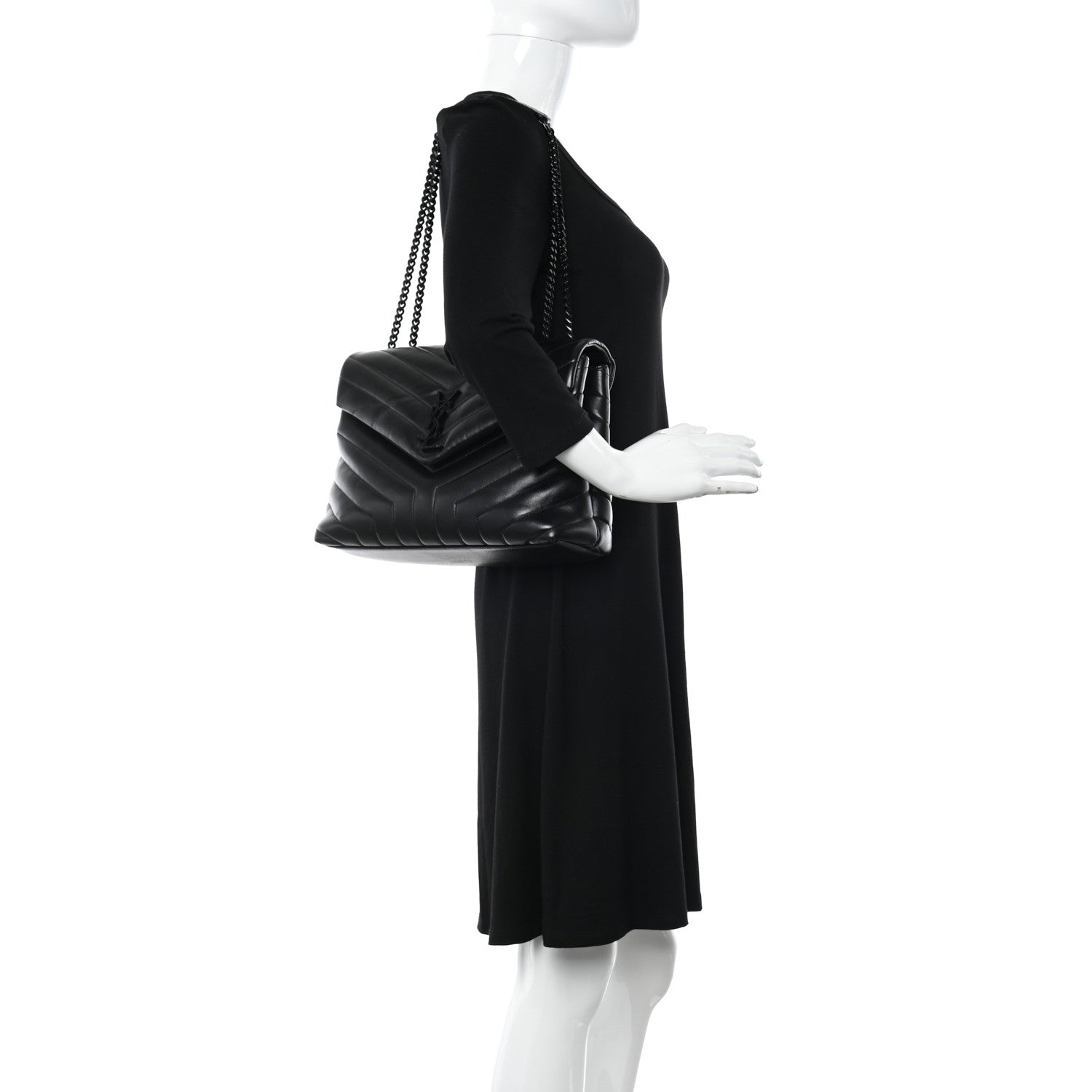 Saint Laurent Calfskin Y Quilted Monogram Monochrome Medium Loulou Chain Satchel Black 2 of 11