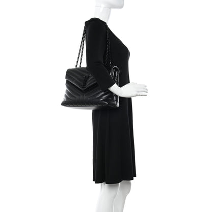 Saint Laurent Calfskin Y Quilted Monogram Monochrome Medium Loulou Chain Satchel Black 2 of 11
