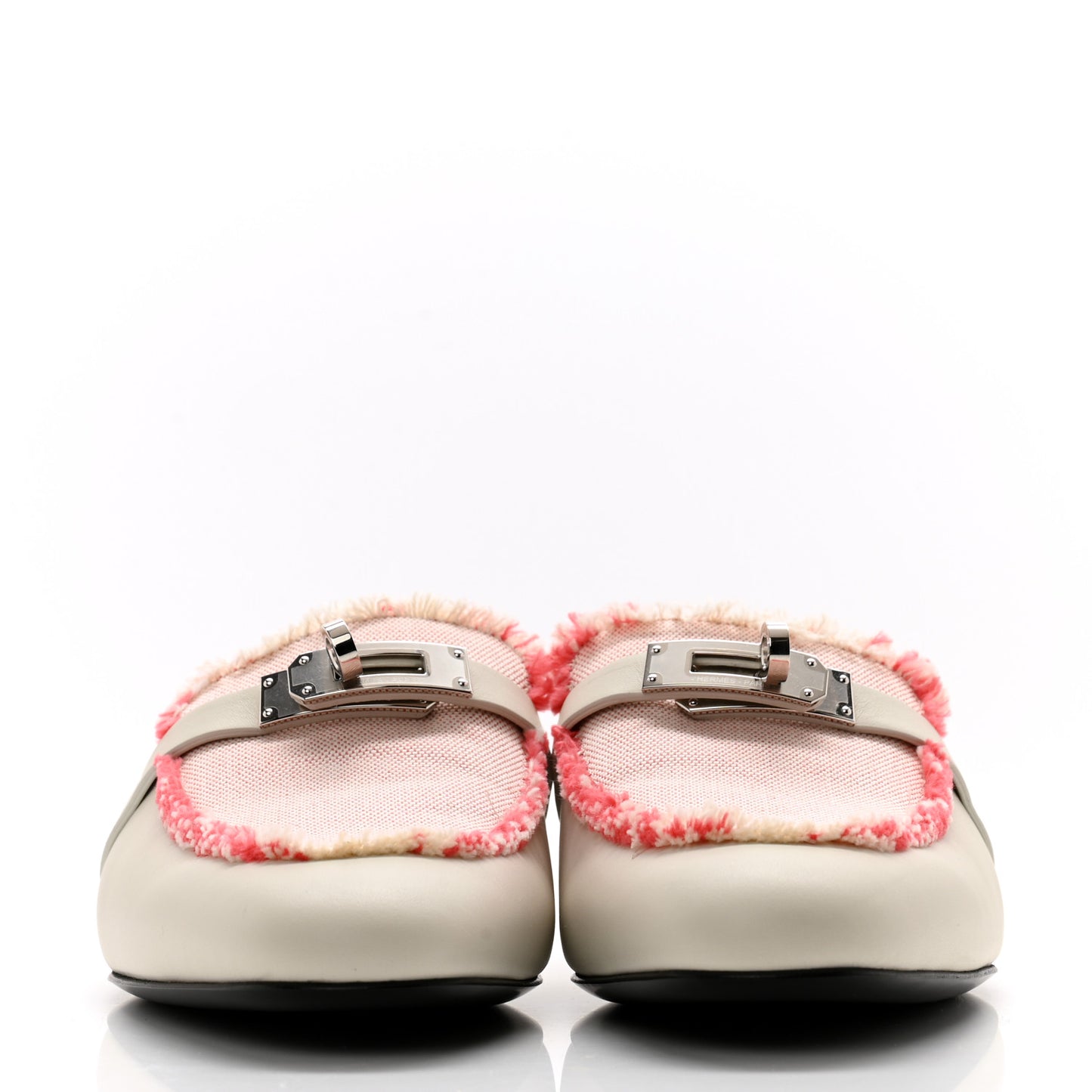 Calfskin Fringed H Canvas Oz Mules 37 Beige Glaise Framboise