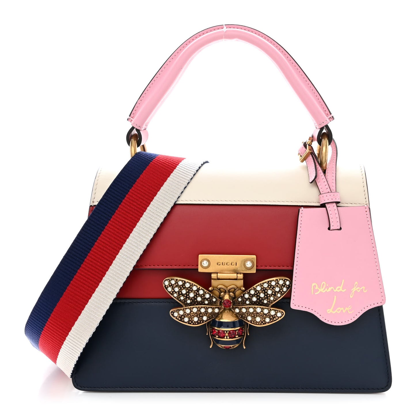Calfskin Sylvie Web Small Queen Margaret Top Handle Bag Blue Agata Hibiscus Red Mystic White Sugar Pink
