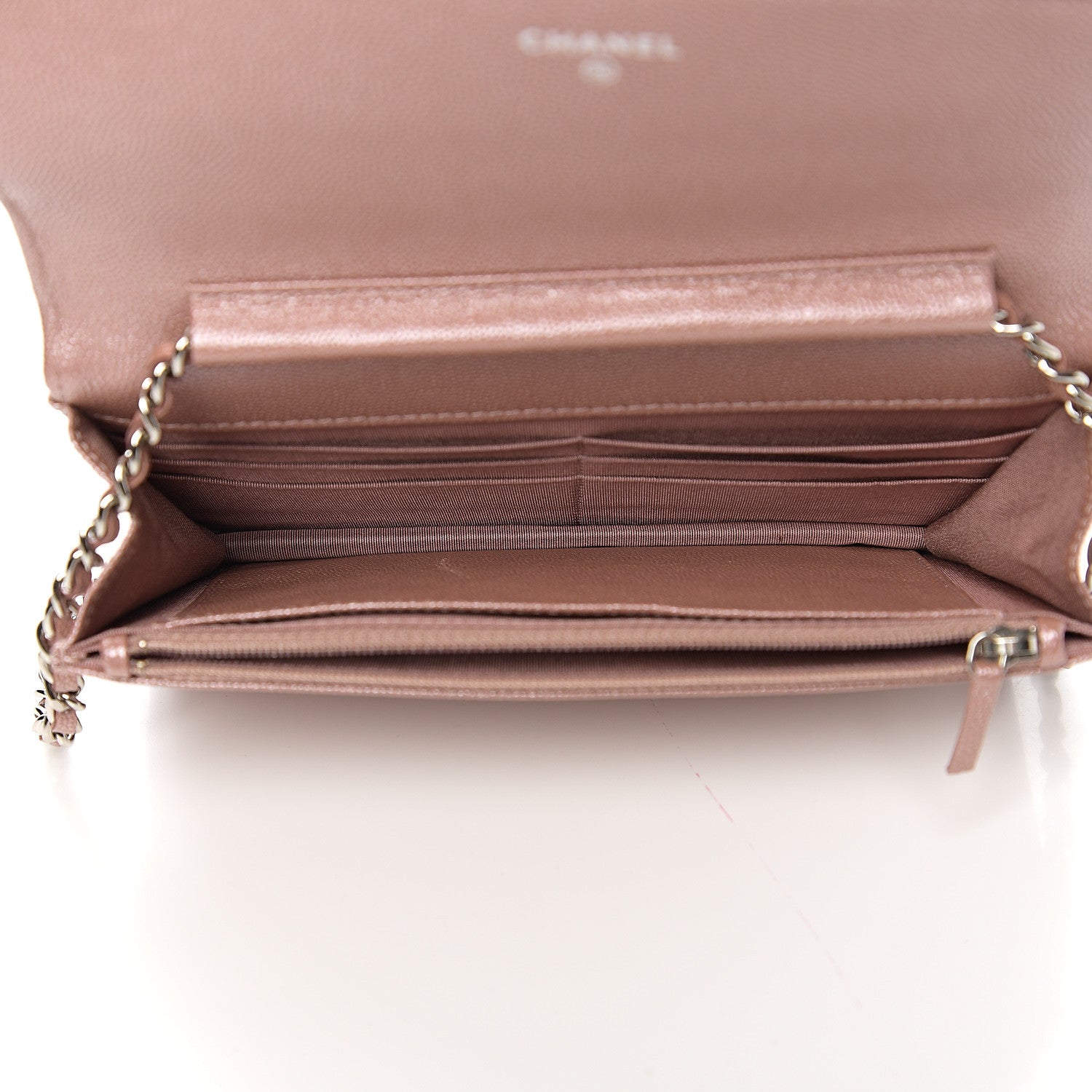 Chanel Metallic Caviar Chevron Quilted Vintage Mademoiselle Wallet On Chain WOC Pink 4 of 11