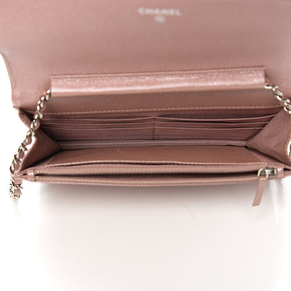 Chanel Metallic Caviar Chevron Quilted Vintage Mademoiselle Wallet On Chain WOC Pink 4 of 11