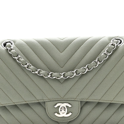 Chanel Caviar Chevron Quilted Medium Double Flap  Green 8 of 10