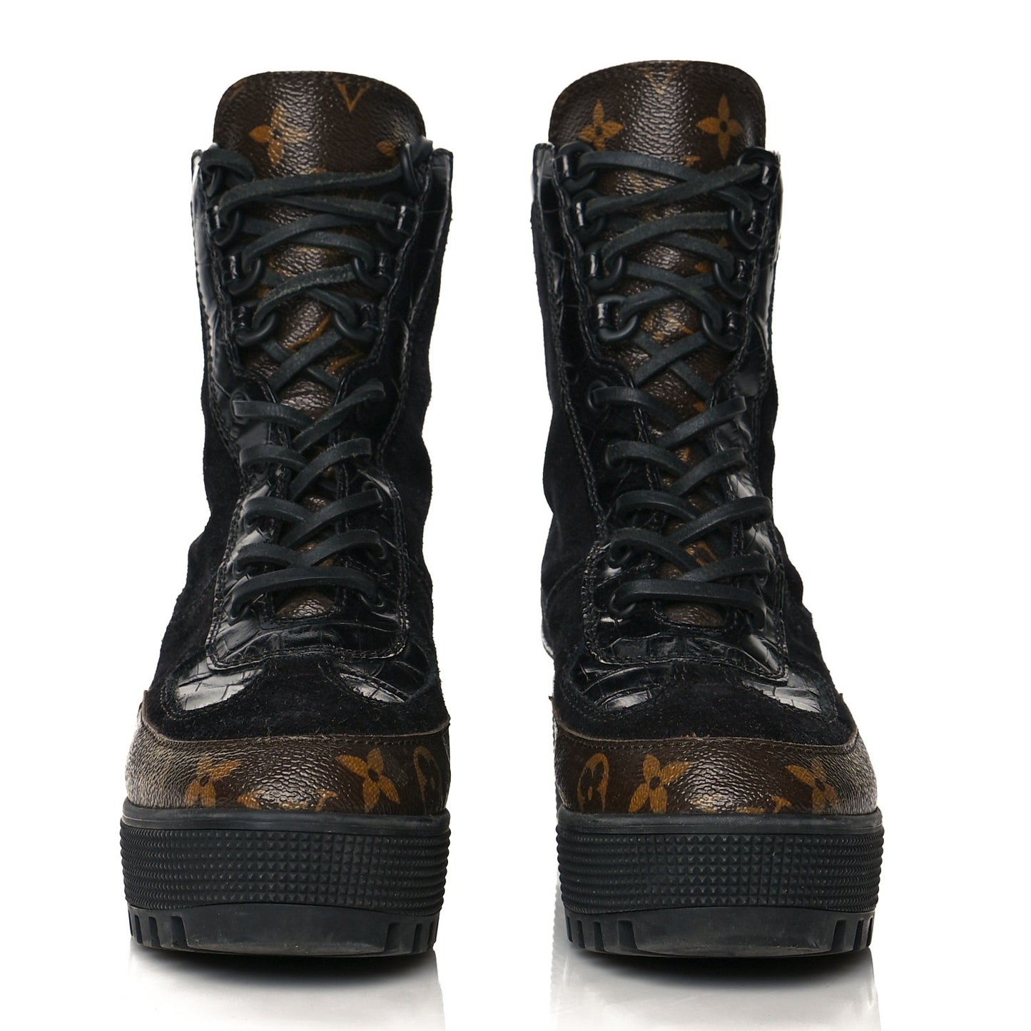 Suede Calfskin Monogram Laureate Platform Desert Boots 36 Black