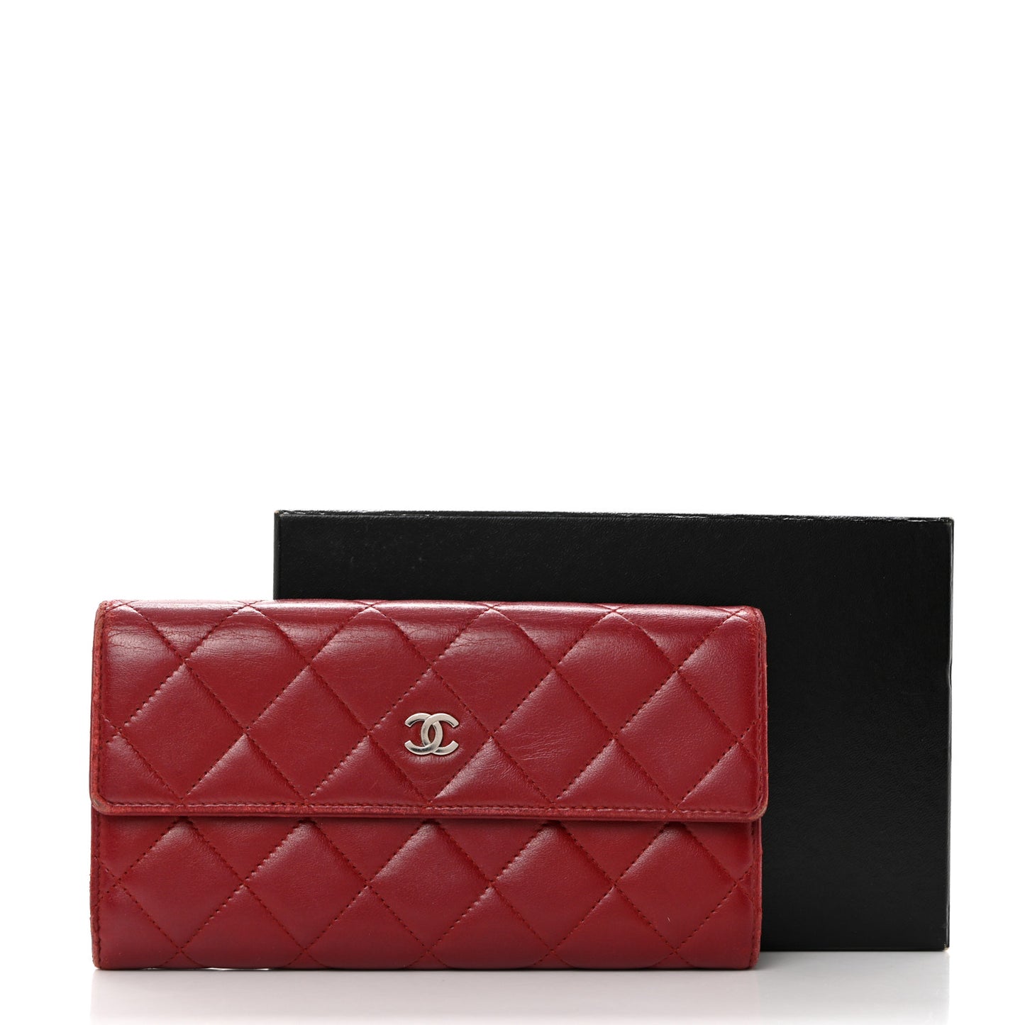 Lambskin Quilted Large Gusset Flap Wallet Red
