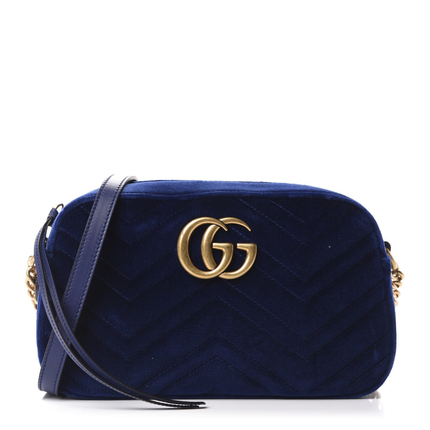 Velvet Matelasse Small GG Marmont Chain Shoulder Bag Cobalt