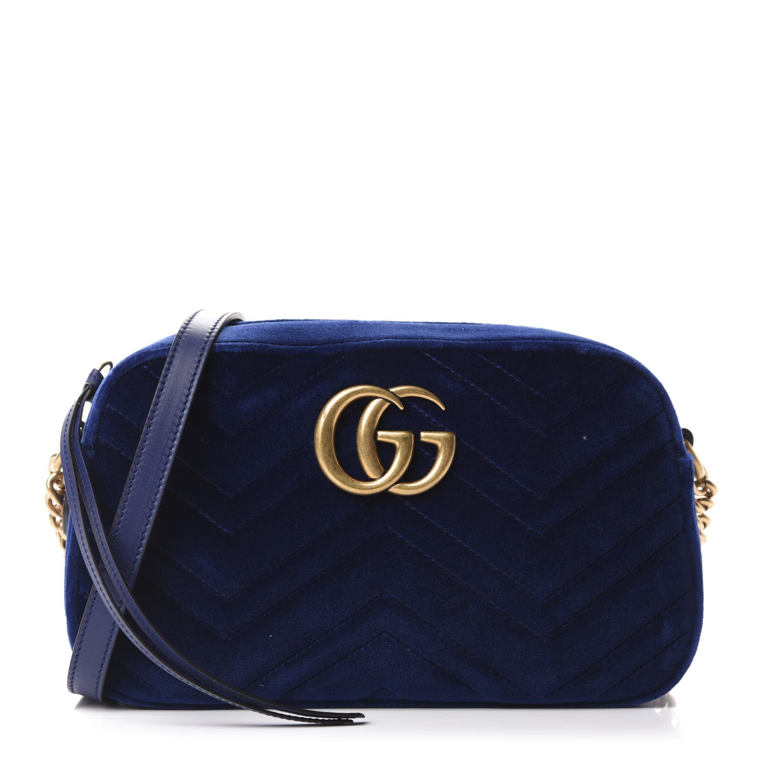 Gucci Velvet Matelasse Small GG Marmont Chain Shoulder Bag Cobalt 1 of 10