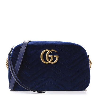 Gucci Velvet Matelasse Small GG Marmont Chain Shoulder Bag Cobalt 1 of 10