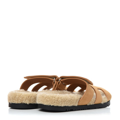 Hermes Suede Goatskin Woolskin Womens Chypre Sandals 36.5 Golden Beige 4 of 9
