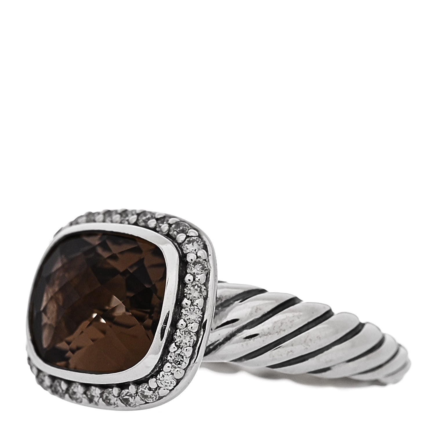 David Yurman Sterling Silver Diamond Smoky Quartz 10mm Noblesse Ring 53 6.25 3 of 6