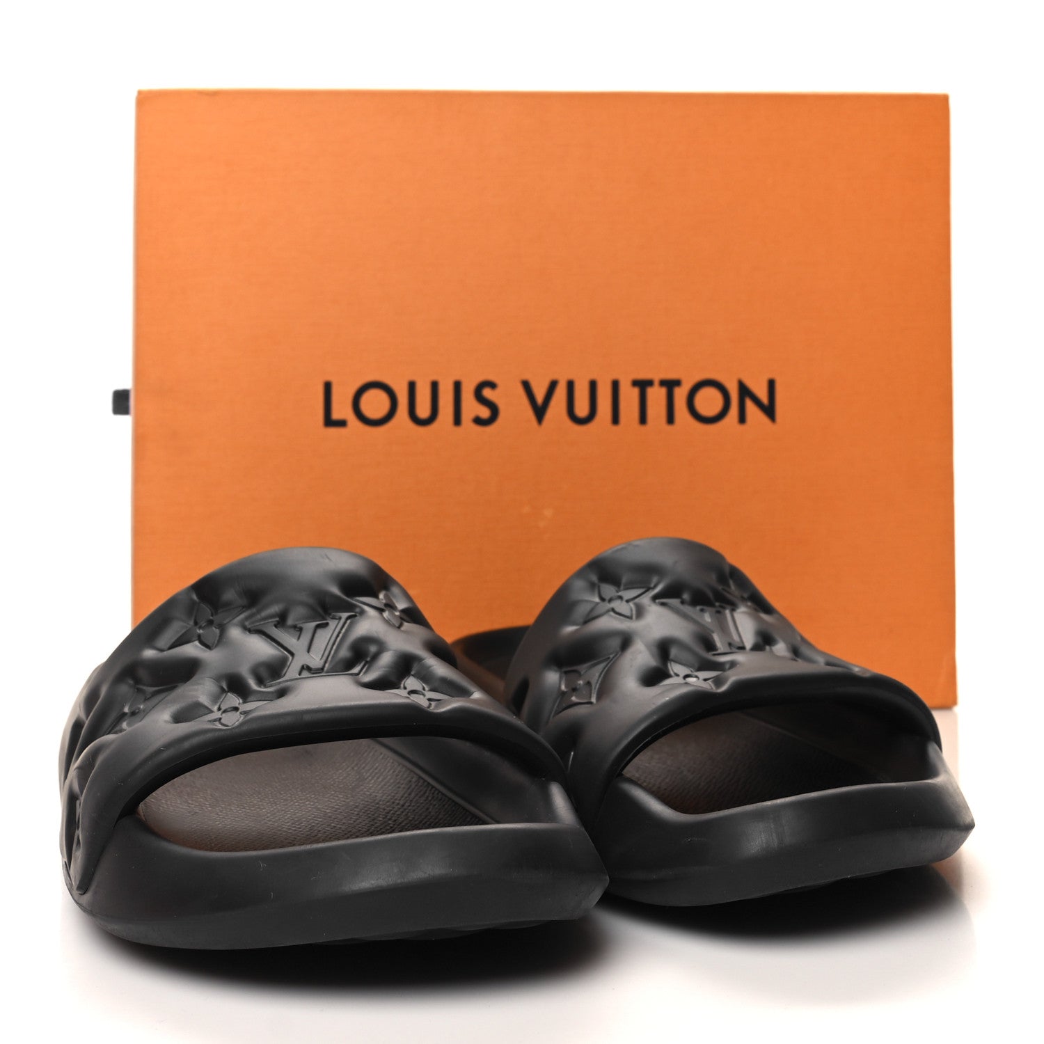 Louis Vuitton Rubber Embossed Monogram Mens Waterfront Mules 10 Black 7 of 7